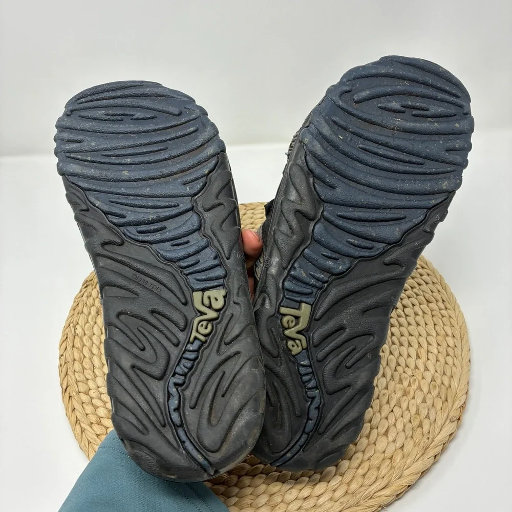 Vintage Teva Spiral Hand Logo Slides Men's 10 Black Blue Y2K Sandals